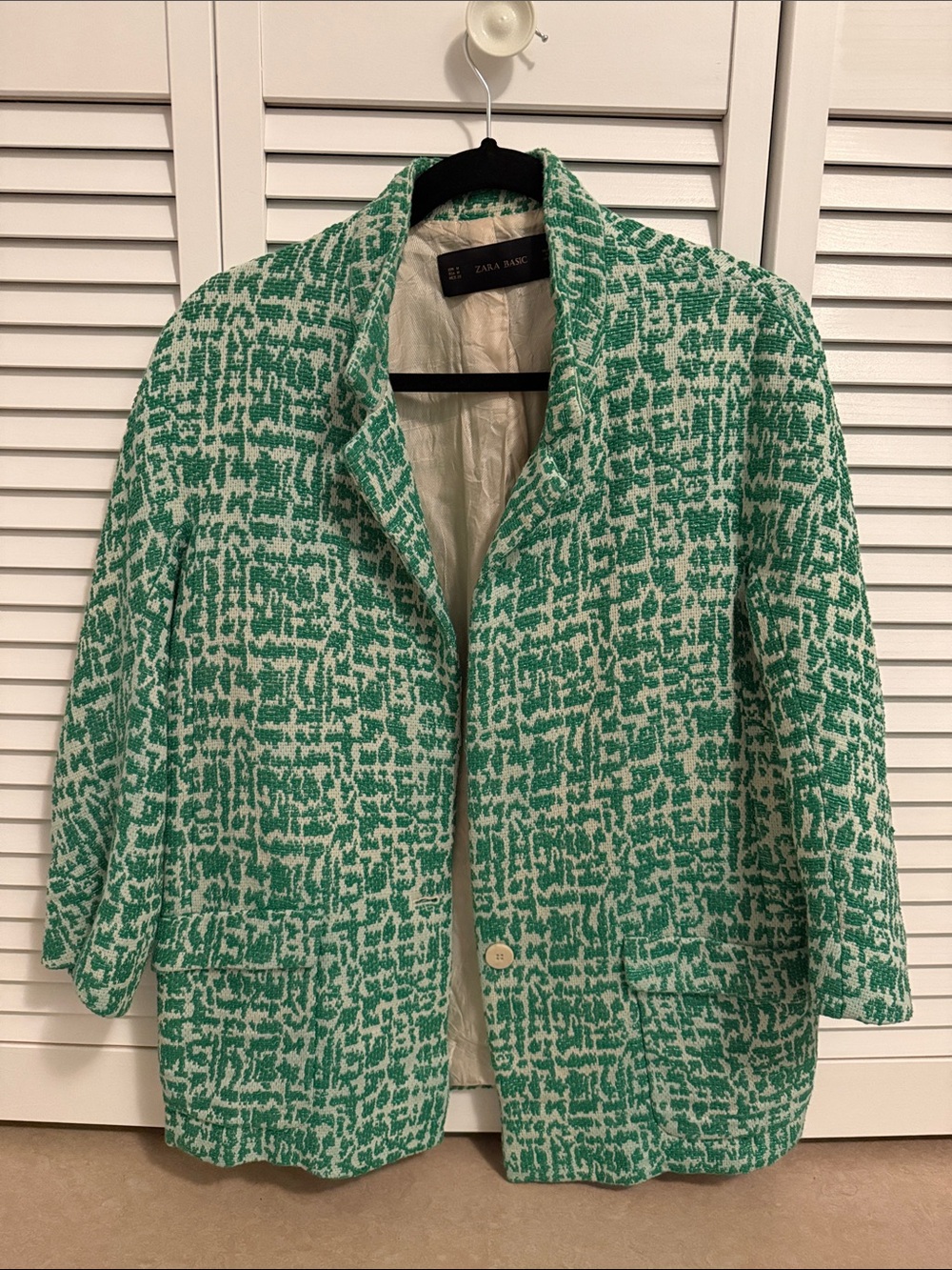 Zara Green & White Textured Pattern Oversized Blazer M